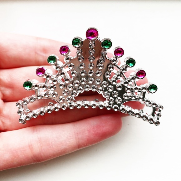 Vintage Accessories - Vintage silver & rhinestone crown hair clip